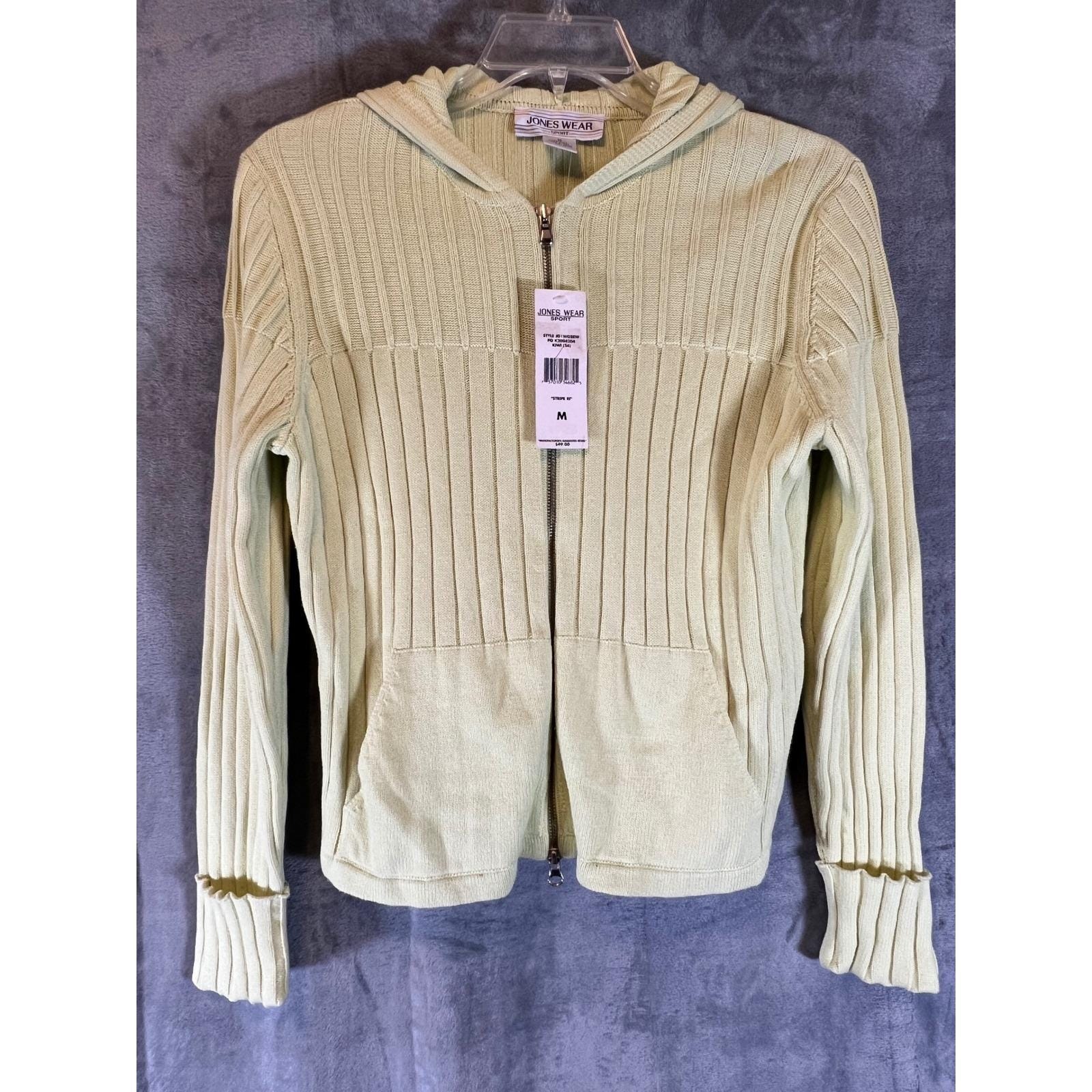 Jones Wear Sport Women's Medium Kiwi Green Ribbed Knit Zip Up Hoodie Jacket